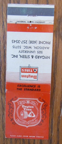 Dayton tires matchbook cover - dayton,